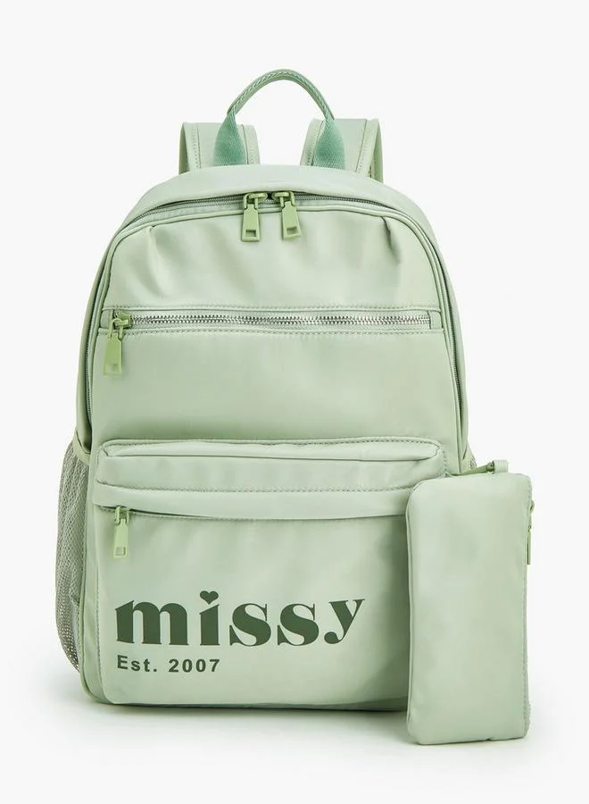 ميسي Logo Print Backpack With Adjustable Straps And Pencil Pouch - 30X12X40 Cm
